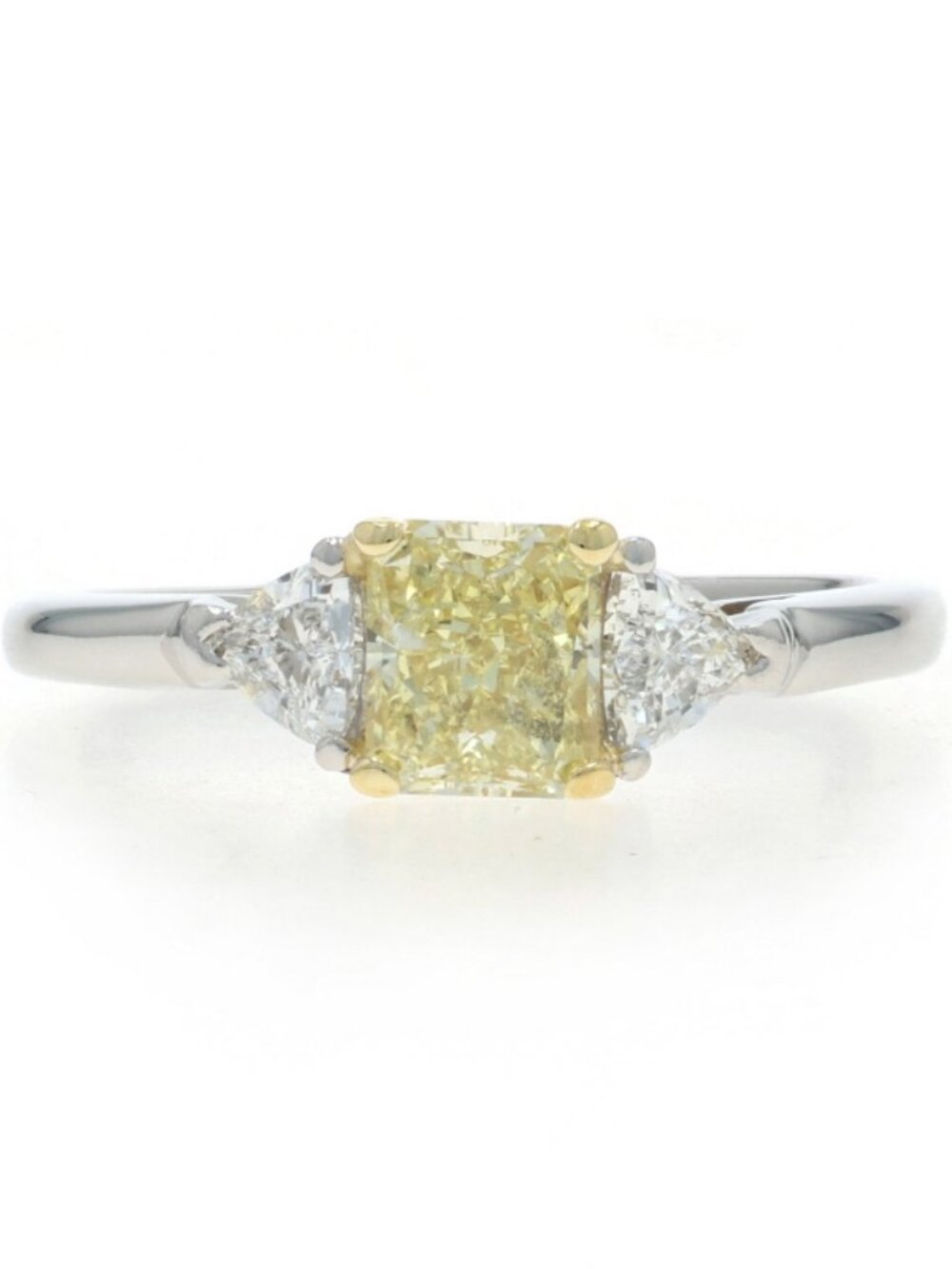 Platinum Fancy Light Yellow Diamond Engagement Ring - 950 18k Radiant 1.44ctw